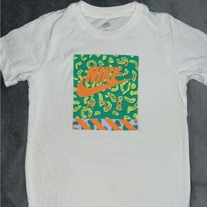 Nike Kids White Tee with Green and Orange Design